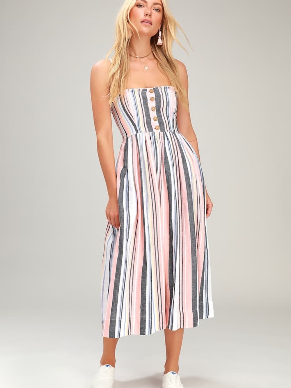 Free People Lilah Multi Striped Pleated Midi Dress